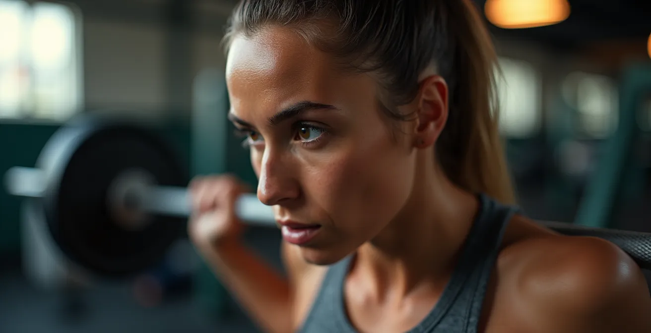 Athlète concentré sur l'exécution parfaite d'un mouvement de musculation