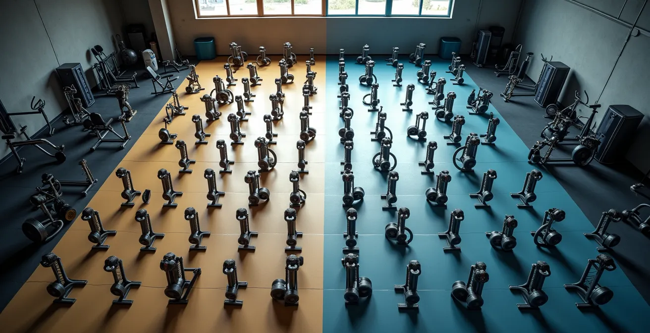 Comparaison visuelle entre organisation structurée et improvisation chaotique en musculation